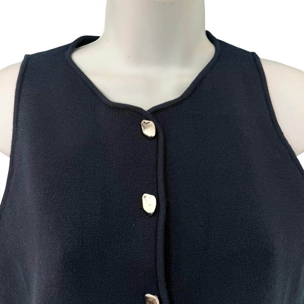 Zara Navy Blue Asymmetrical Silver Button Up Vest Tank Top Crop Size M NEW Tags - Picture 11 of 12